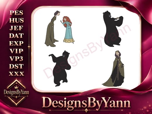 Disney Brave Queen Elinor Bear Form Human Form With Merida Transformation - Filled Embroidery Design - Instant Download - Etsy