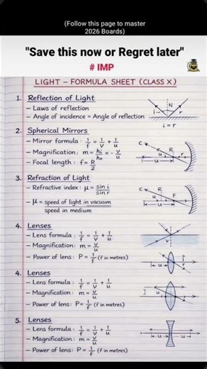 light chapter formula sheet class x save this now or regret later 😱#class10 #examtips #shortsfeed 💯