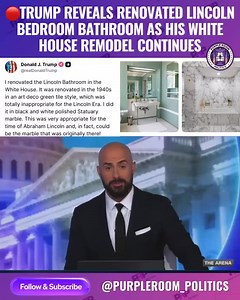 In a series of posts on Truth Social on October 31, 2025, President Donald Trump revealed his renovation of the Lincoln Bedroom bathroom inside the White House. He stated that the previous decor, featuring green art deco tiles, was “totally inappropriate” for the era of Abraham Lincoln. Details of the renovation: New design: The bathroom was redone with polished black and white Statuary marble, which Trump claims is more historically accurate for the 1860s. He added gold-colored fixtures and a c