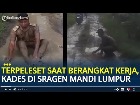 Viral Kades di Sragen Mandi Lumpur di Tengah Jalan, Berawal Terpeleset Saat Berangkat Kerja