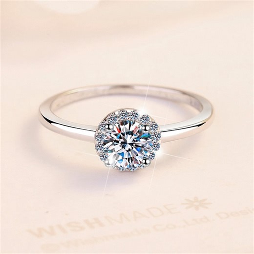 Apaison 925 Sterling Silver Single 0.5 Carat Moissanite Women Ring - Female Wedding Engagement Jewelry Gift