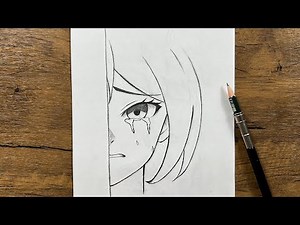 Easy sad anime girl drawing | How to draw anime girl crying step-by-step