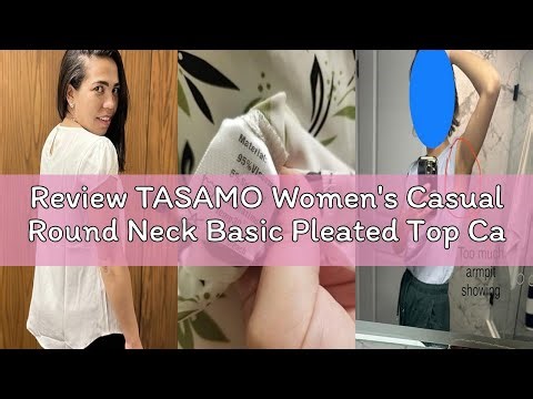 Review TASAMO Women's Casual Round Neck Basic Pleated Top Cap Sleeve Curved Keyhole Back Chiffon Blo