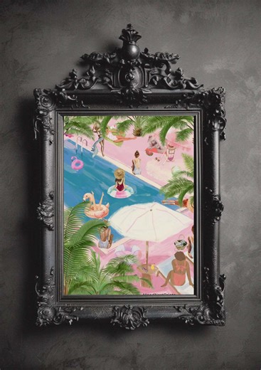 Pool Party Wall Art Print, Pink Summer Poster, Tropical Pool Girls Art, Aesthetic Printable Wall Decor, Digital Download - Etsy