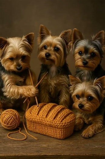 4 Tiny Yorkies Baking & Knitting Together 😍🐾 | The Cutest Team Ever! #shorts