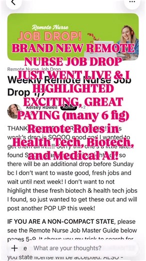 BRAND NEW REMOTE JOBS JUST WENT LIVE! I am highlightED SO MANY INCREDIBLE 6 fig AI remote nurse jobs, health tech remote jobs, biotech, and more!!! SO GOOD! And JUST FYI - when you look for the RIGHT remote jobs, you won’t take a pay-cut. Do you feel like you’re struggling to pursue a nurse job because you don’t have time and don’t know where to look? I got you’ How about some Health Tech & Biotech Companies Hiring Nurses Remotely - including traditional & non traditional remote roles!?! COMIN’ 