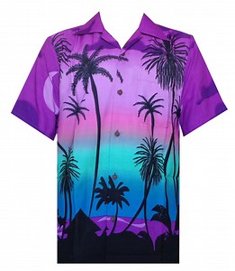 Hawaiian Shirt 42 Mens Allover Coconut Tree Beach Aloha Party Purple S