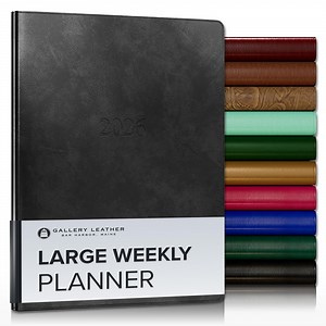 Gallery Leather Large Weekly Monthly Planner 2026, Elegantly Bound Calendar Planner and Notebook with Stylish Gold-Gilded Page Edges, 12 Months - Acadia Black - 9.75 x 7.5 "