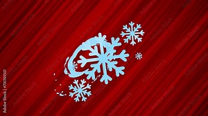 Flying flake of snow on red background. Looped animation of snowflake throw. Moving snowflake on dynamic abstract background. Animated winter in motion. Anime style drawing of cold with action effect.