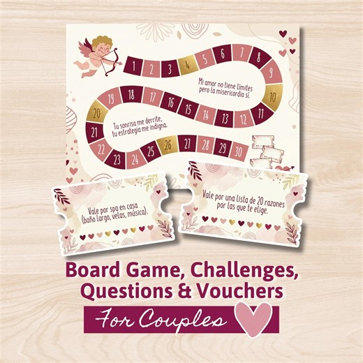 Couples Board Game With 60 Vouchers, Challenges & Questions for Valentine’s Day and Anniversaries - Etsy