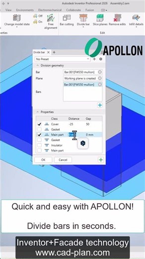 Inventor Divide bars - facade technology #3d #cad #tutorial #inventor #engineering #cnc