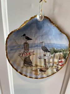 Large Decoupaged Scallop Shell With Sea Gulls, UV Resin - Etsy