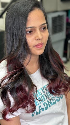 Blush Beauty Salon on Instagram: "Ruby Red — The most trending shade right now Customized highlights crafted for our beautiful client ❤️ #hairgoals #hairtransformation #hair #haircolor #beauty #haircare #hairstylist #balayage #ombre #ombrehighlights #haircolorist #haircolormastery #colorful #hairsalons #dombivalikar #beautifulclient #viral #trendingreels"