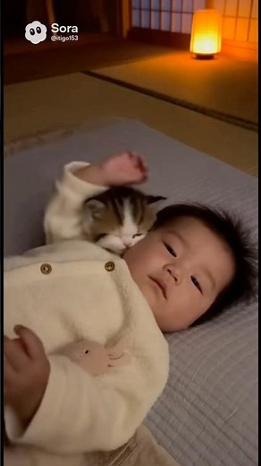 想い溢れてキュン🫰が止まらない件…🤣#babyandkitten #ねこすきさんと繋がりたい #赤ちゃんと猫