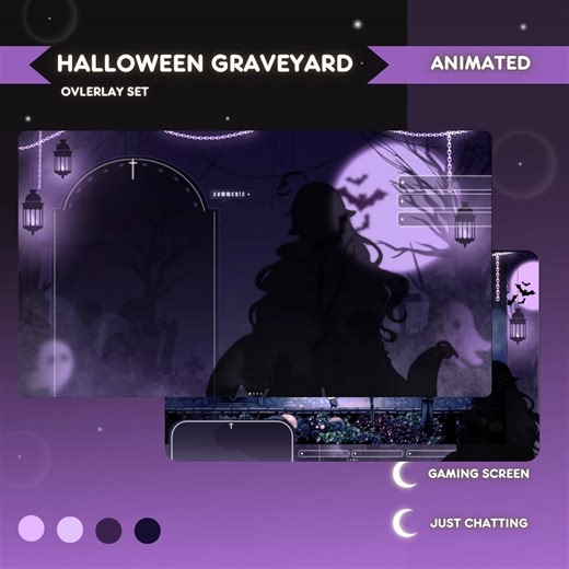 Vtuber Animated Purple Graveyard Halloween Twitch Screens - Etsy