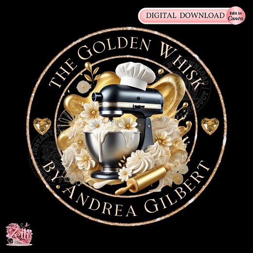 Gold Black Custom Pastry Logo, Bakery Business Logo, Cake Shop Branding, Cupcake Logo, Modern Bakeshop Logo Template, Edit in Canva - Etsy