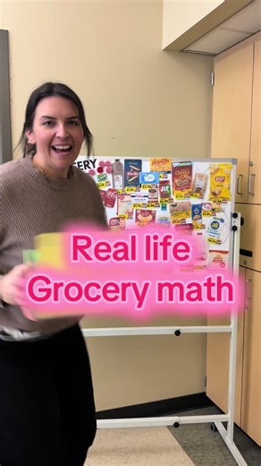 One of the most used resources in my classroom for math! Real grocery items real price tags to practice: 💰 money math 💵 dollar up 🧾 change back 🍎 building a meal and finding totals I keep mine on a whiteboard with magnets and we use it daily. Comes with 2 worksheets and can be used in so many ways. It’s on TPT for $8 right now if you want it. #lifeskills #vocationalschool #specialeducation #moneymath #spedteacher