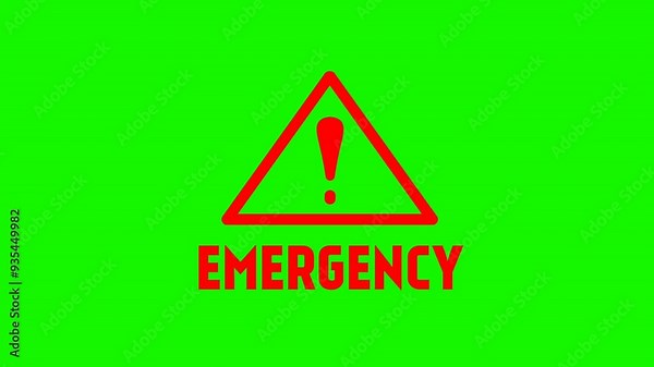 Animation of an emergency warning symbol on a green screen