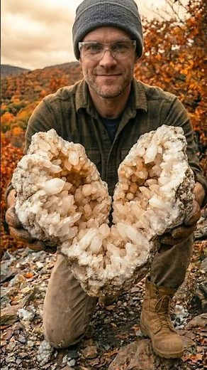 White Quartz Hidden Inside This Calcite Nodule! 🤍 #WhiteQuartz #RockSplitting #crystalhunting