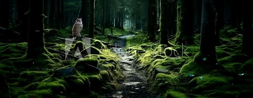 footage Enchanted Forest Path with Lush Green Moss and Sunlight