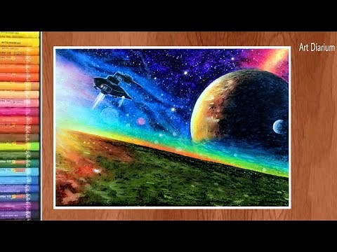 Art with Oil Pastels - Galaxy Drawing with Planets Step by Step - For Beginners