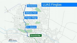 Plans have been unveiled to extend Dublin's Luas Green Line to Finglas. The 4km route would see a grass track pass through three local parks and create four new stops on the line | More: https://bit.ly/3jMfHZN | RTÉ News