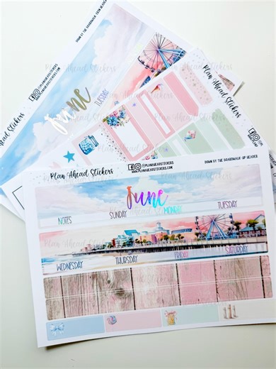 June Monthly Headers: Down By the Boardwalk Planner Stickers (1.5 Inch) Happy Planner Erin Condren