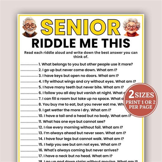 Senior Riddles Game, Riddle Me This Game, Games for Senior Citizens, Jokes Game, Elderly Printable, Brain Teasers, Senior Trivia,riddle Quiz - Etsy