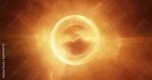 Fiery energy orb radiating particles in a seamless loop animation. 3D render