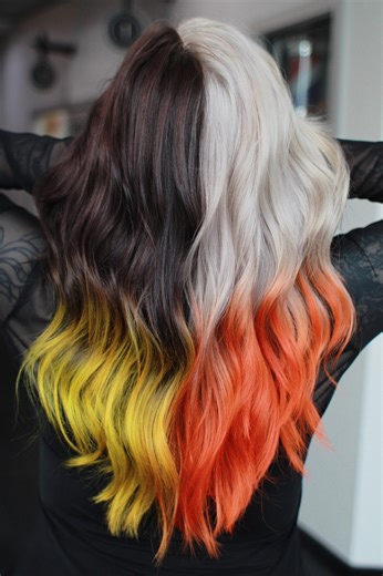 Check out our #PulpRiotEducator @amandaepsteinhair (she/her) bring this split-dye to life ⚡️ Using our Semi-Permanent shades with Anti-Overworking Technology, she keeps the pigments bold with vibrant colors and consistency you can count on. #PulpRiotIsThePaint #PulpRiot #PulpRiotHair #PulpRiotColor #BrightHair #VividHair #HairInspo #HairArt #AltHair #AlternativeHair #AlwaysPulpRiot | Pulp Riot Hair