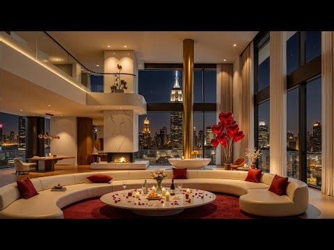 🎶 Smooth Jazz at Night 🌙🔥 Elegant City Apartment with Fireplace & Valentine Ambience 💕