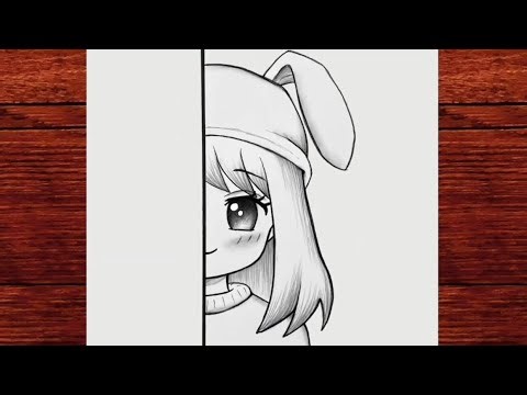 Easy Anime Girl Drawing with Bunny Hat | Kawaii Pencil Art Step by Step for Beginners