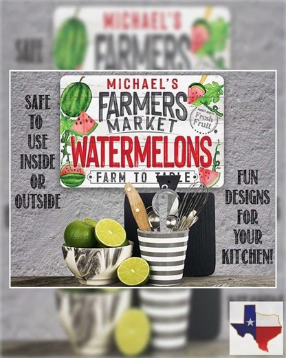 Personalized - Farmers Market Watermelons - Metal Sign