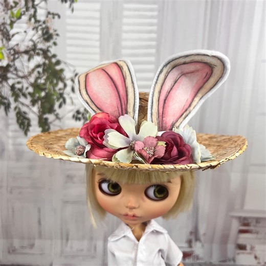 Spring Easter Hat With Adjustable Bunny Ears, Flowers and Pink Ribbon - Etsy