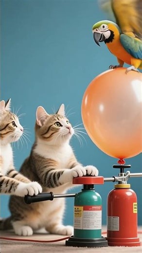 Cats vs. Parrot: Hilarious Balloon Battle! #cat #catvideos #cute #funnycats #funny #catmemes #birds