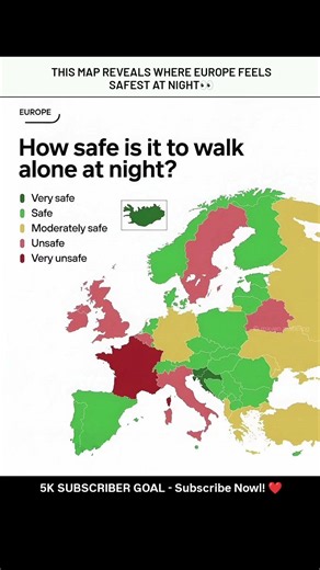 Europe’s nighttime safety map 🌍🌙Which country surprised you the most? #safemovement #safepeople