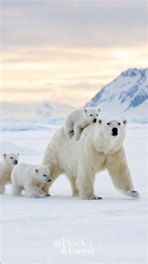 Baby Polar Bear Rides on Mom's Back and Tries Not to Fall Off 🐻‍❄️ #nature #polarbear #polar