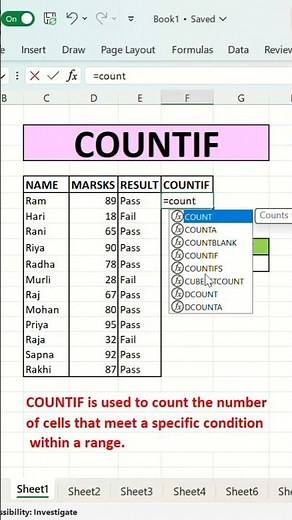 Count data based on conditions using COUNTIF in Excel! #excel #exceltips #exceltutorial