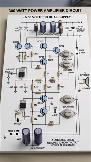 300 Watt Power Amplifier Circuit ⚡ #electronic