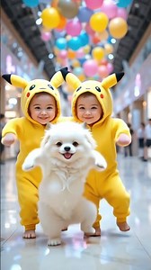 ✨ Twin Pikachu Babies with Fluffy Puppy | Cutest Viral Moment 2025 🐶⚡💛