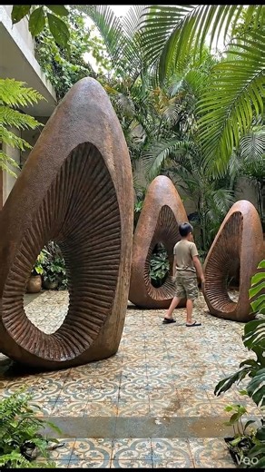 FERROCON Concrete Factory on Instagram: "These massive sculptures are made using GFRC with a dense polystyrene foam core, giving them a strong, solid presence while still keeping the weight manageable. This combination allows the sculpture to look heavy and grounded, without actually being difficult to handle or place. The highlight, however, is the natural rust finish. When we say natural, we truly mean it a layer of powdered iron is applied and left to oxidise on its own, with no added colours