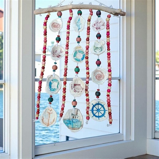 Irish Oyster Shell Wind Chime, Sea-worn Driftwood, Handmade Nautical Decoupage, Outdoor Mobile Decor, Quirky Something Different Gift. - Etsy