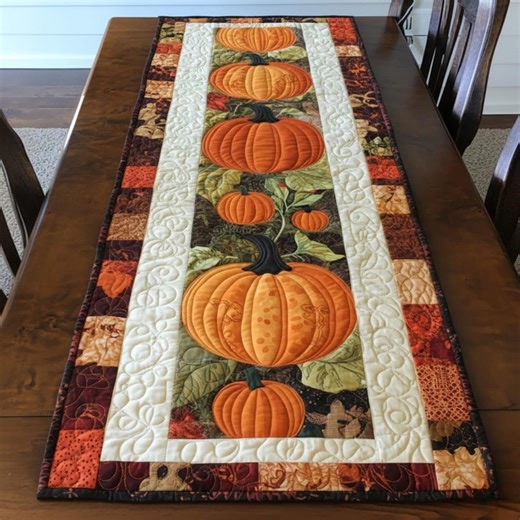 Pumpkin Patchwork Table Runner, 2D Printed Autumn Harvest Decor, Realistic Quilt Effect Dining Scarf, Thanksgiving Table Art, Fall Home Gift - Etsy