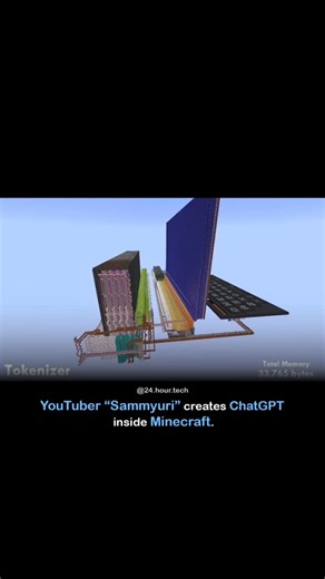 Artificial Intelligence | Tech | News on Instagram: "A Minecraft player has built a fully functioning ChatGPT-like large language model entirely out of Redstone, transforming the game into a platform for one of the most ambitious virtual machines ever attempted. The project, called CraftGPT, packs over 5 million parameters across 6 neural layers, featuring a vocabulary of 1,920 tokens with an embedding size of 240. The massive structure spans 439 million blocks, measuring 1,020 × 260 × 1,656, an