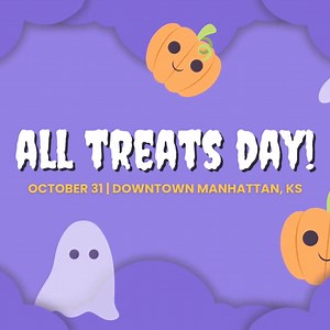 Join Downtown Manhattan, KS for All Treats Day in Downtown on Thursday, October 31, from 4 p.m. to 6 p.m.! Families are invited to stroll down Poyntz Avenue, where kids can safely trick-or-treat at participating neighborhood businesses. Come in costume and enjoy a fun, family-friendly Halloween experience in the heart of our community! Don't forget the annual Boo Party from 4-6pm at the Manhattan Town Center! | Visit Manhattan Kansas | Facebook