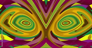 Rays of light of different colors are constantly moving, forming a pattern that looks like creepy eyes. Animated background and club video. Endless cycle. A loop