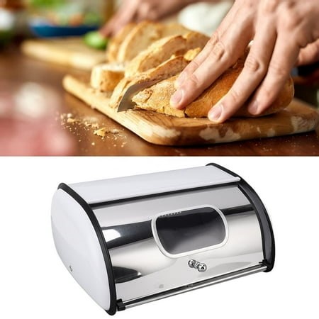 Bread Box, Stainless Steel Bread Storage Bin Container Roll Up Lid Bread Box With Clear Window, Countertop Bread Holder Dry Food Storage Container For Kitchen Home - Walmart.ca