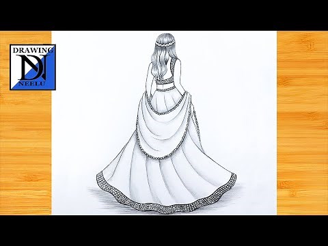 How to draw a Girl Backside with Traditional Dress || Pencil sketch tutorials || mandala art dress