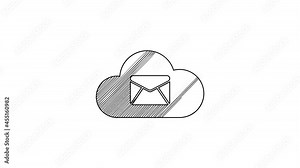Black line Cloud mail server icon isolated on white background. Cloud server hosting for email. Online message service. Mailbox sign. 4K Video motion graphic animation