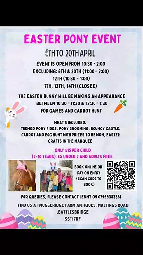 Join us for the best Easter fun at Scooty Wooty's Pony Riding, Parties & Events Starting this weekend scan the code or click in the bio to book or pay cash or card on entry #ponyevents #easter #eastereggs easter #easterbunny #ponyparties #ponyrides #easterfun easterfun #equestrianlife #ponylove #easterholidays #eastertreats #easter2025 | Scooty Wooty's Pony Riding, Parties & Events